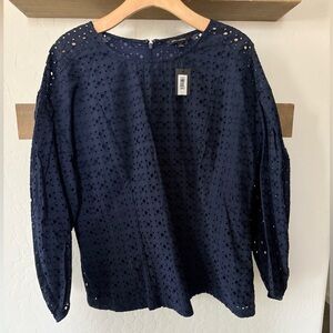 Banana Republic|Navy fully lace eyelet long sleeve blouse,NWT•••Size Large